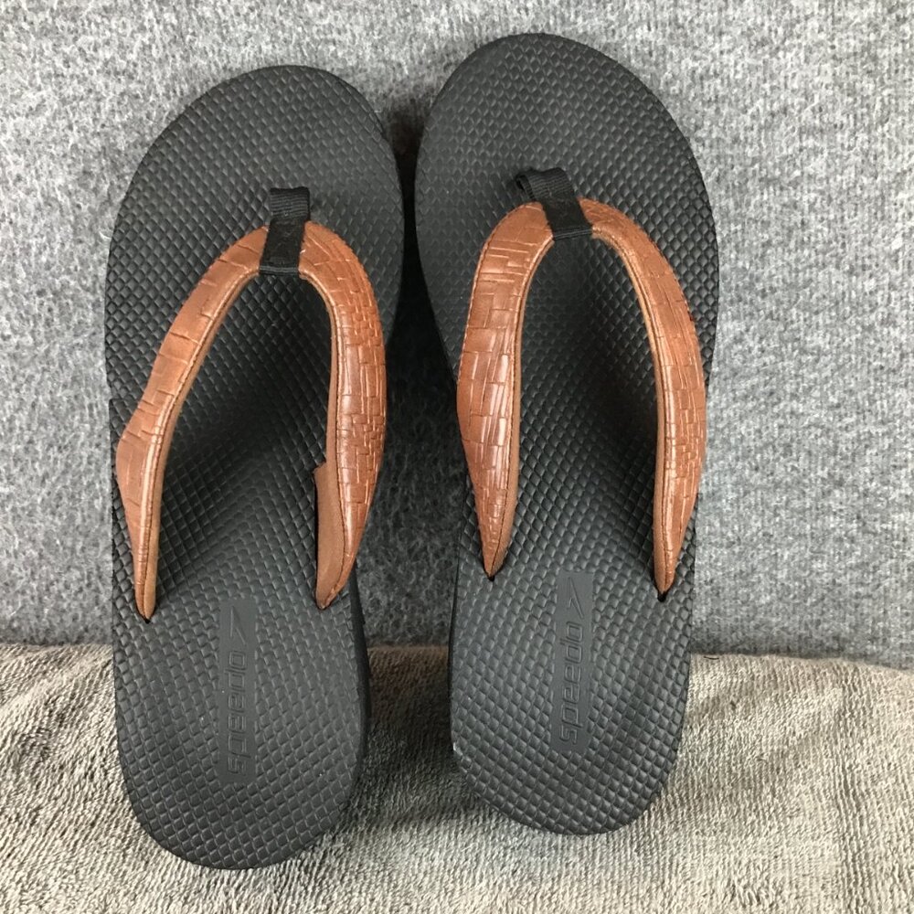 Speedo Brown Woven Pattern Thong Flip Flops Wedge Sandals Sz 8 View 6
